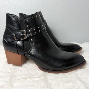 Olivia Miller Black, Studded, Slip On, 2" Heel Ankle Boots, Women's Size 8.5 M‎